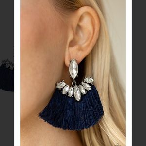 Blue diamond tassel earrings